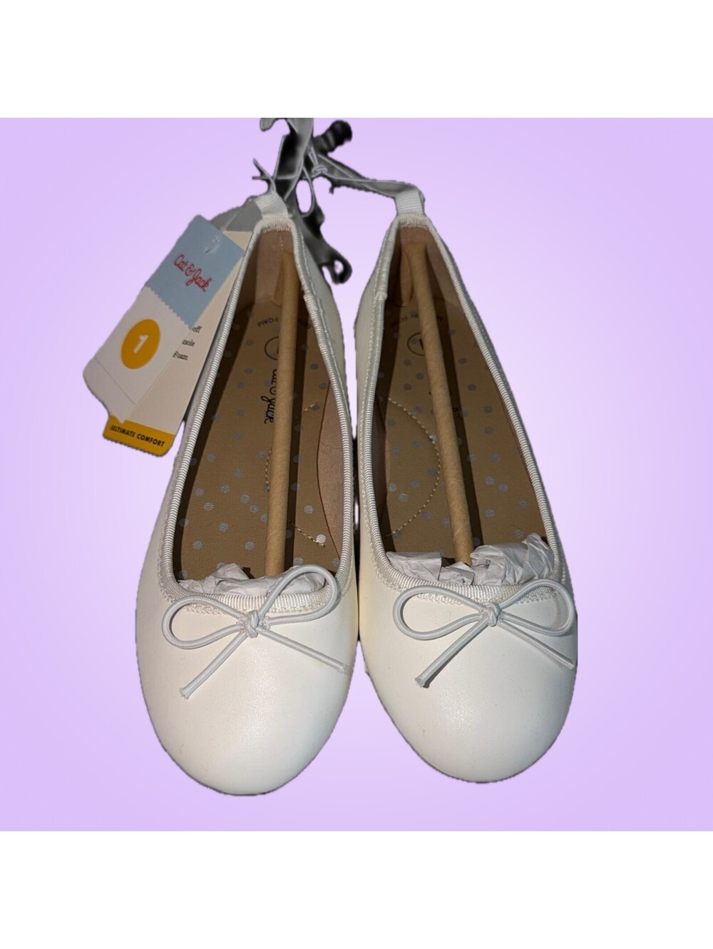 Cat & Jack Girls Size 1 White Bow Ballet Flats NWT
